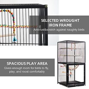 PENCHEN IKAYAA 56.5 Inch Bird Cage, Parrot Cage, Wrought Iron Wire Bird Parrot, Rolling Cage with Bottom Storage Shelf, Suitable for Small Medium Sized Birds