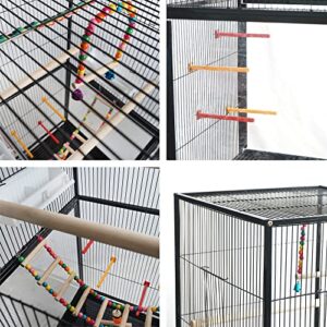 PENCHEN IKAYAA 56.5 Inch Bird Cage, Parrot Cage, Wrought Iron Wire Bird Parrot, Rolling Cage with Bottom Storage Shelf, Suitable for Small Medium Sized Birds