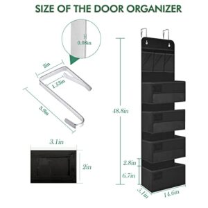 DonYeco Over The Door Organizer, 5 Layers Hanging Door Organizer, 3 Large Capacity Pocket Organizers and 3 Small Pockets, 6 Fixing Stickers, 3 Blank Index Cards, Black