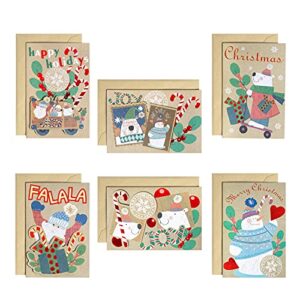 biobrown greeting card santa claus and polar bear with skateboard design with 12pcs envelopes for holiday - 4x6 inch, 12 pcs (6 designs,2pcs per design)