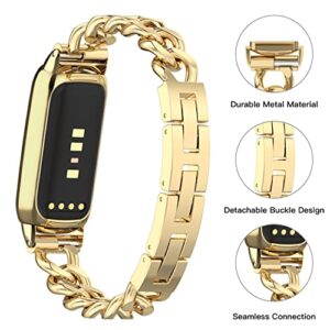 Bolesi Compatible with Fitbit Luxe Bands,Slim Metal Band Stainless Steel Adjustable Straps Replacement Bands for Fitbit Luxe Smart Watch for Women Men,Gold