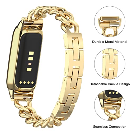 Bolesi Compatible with Fitbit Luxe Bands,Slim Metal Band Stainless Steel Adjustable Straps Replacement Bands for Fitbit Luxe Smart Watch for Women Men,Gold