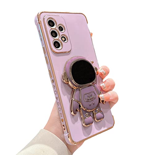 phylla Samsung Galaxy A53 5g 6.5" Phone Case Luxury Plating Astronaut Stand Holder Case with Camera Protection Cute Love Heart Side Small Pattern Soft Silicone Shockproof Kickstand Bumper (Purple)