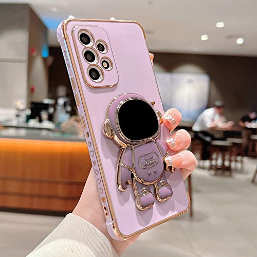 phylla Samsung Galaxy A53 5g 6.5" Phone Case Luxury Plating Astronaut Stand Holder Case with Camera Protection Cute Love Heart Side Small Pattern Soft Silicone Shockproof Kickstand Bumper (Purple)