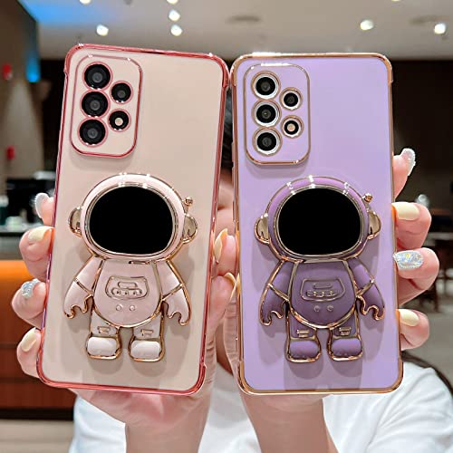 phylla Samsung Galaxy A53 5g 6.5" Phone Case Luxury Plating Astronaut Stand Holder Case with Camera Protection Cute Love Heart Side Small Pattern Soft Silicone Shockproof Kickstand Bumper (Purple)