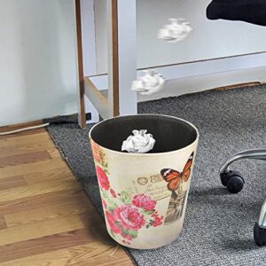 Zerodeko Small Waste Basket Leather Trash Can Wastebasket Waste Paper Bin Vintage Butterfly Flower Pattern Waste Bucket Garbage Can for Home Office Studio Bathroom Bedroom 10L Waste Paper Basket