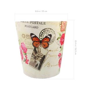 Zerodeko Small Waste Basket Leather Trash Can Wastebasket Waste Paper Bin Vintage Butterfly Flower Pattern Waste Bucket Garbage Can for Home Office Studio Bathroom Bedroom 10L Waste Paper Basket