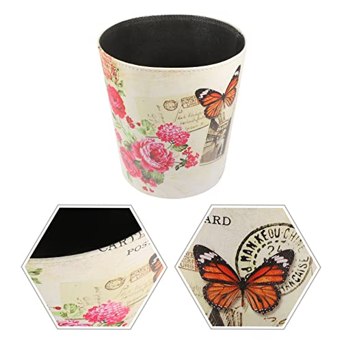 Zerodeko Small Waste Basket Leather Trash Can Wastebasket Waste Paper Bin Vintage Butterfly Flower Pattern Waste Bucket Garbage Can for Home Office Studio Bathroom Bedroom 10L Waste Paper Basket