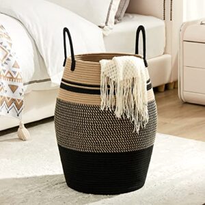 105L Extra Large Laundry Hamper Basket by Fiona's magic, Woven Tall Clothes Hamper for Storage Blanket, Toys and Dirty Cothes in Bedroom and Living Room Organizer, Brown & Black