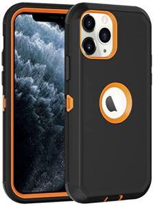 aimoll-88 iphone 11 pro max case - built-in screen protector, heavy duty drop & shockproof protection, dustproof, black/orange