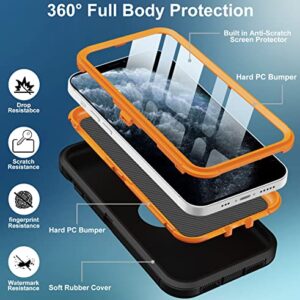 Aimoll-88 iPhone 11 Pro Max Case - Built-in Screen Protector, Heavy Duty Drop & Shockproof Protection, Dustproof, Black/Orange