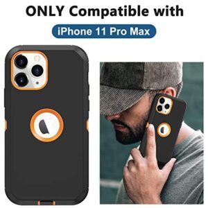 Aimoll-88 iPhone 11 Pro Max Case - Built-in Screen Protector, Heavy Duty Drop & Shockproof Protection, Dustproof, Black/Orange