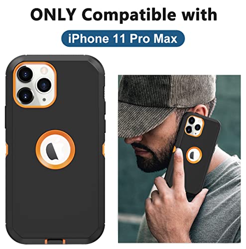 Aimoll-88 iPhone 11 Pro Max Case - Built-in Screen Protector, Heavy Duty Drop & Shockproof Protection, Dustproof, Black/Orange