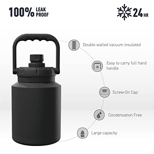 Asobu Mini Stainless Steel Double Walled Vacuum Insulated 33 Ounce Jug With Full Hand Easy Carry Handle and Pop Up Straw (Black)