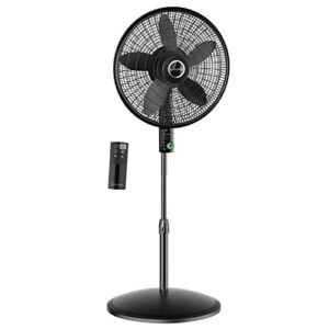 lasko oscillating 18-inch ecoquiet dc motor 12-speed pedestal fan with remote control, black, s18708, large