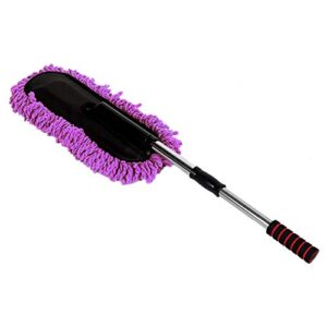 car cleaning brush, window duster with stainless steel retractable handle, portable dusting tool for washing, cleaning, waxing, dustproof, etc (purple), car cleaning brush, window duster with sta