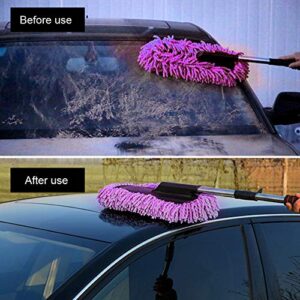 Car Cleaning Brush, Window Duster with Stainless Steel Retractable Handle, Portable Dusting Tool for Washing, Cleaning, Waxing, Dustproof, Etc (Purple), Car Cleaning Brush, Window Duster with Sta