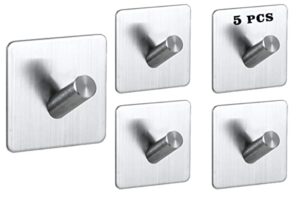 adhesive hooks - 5 pack heavy duty wall hooks waterproof stainless steel hooks for hat towel robe hooks rack wall mount-bathroom kitchen home hotel office cabinet and bedroom chrom02