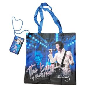midsouth products elvis presley the king of rock & roll compact shopping bag with pouch - mid-south products, blue, one size