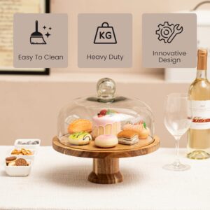 Acacia Wood Cake Stand with Dome Glass for Cakes, Pastries, Cheese, Cupcakes - 11.4" Elegant Cake Stand with Lid - Cake Plate with Glass Cake Dome for Cake Display - Cake Stand Cover by Smedley & York