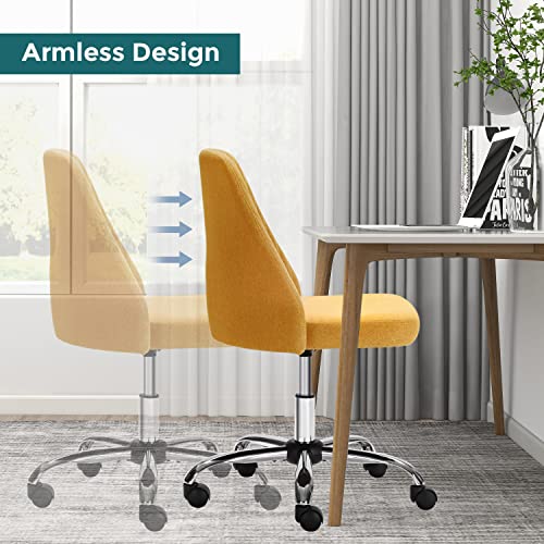 SMUG Home Office Desk Chair, Office Chairs Desk Chair Rolling Task Chair Computer Chair Adjustable with Wheels Armless for Bedroom, Vanity Chair for Makeup Room, Living Room Yellow