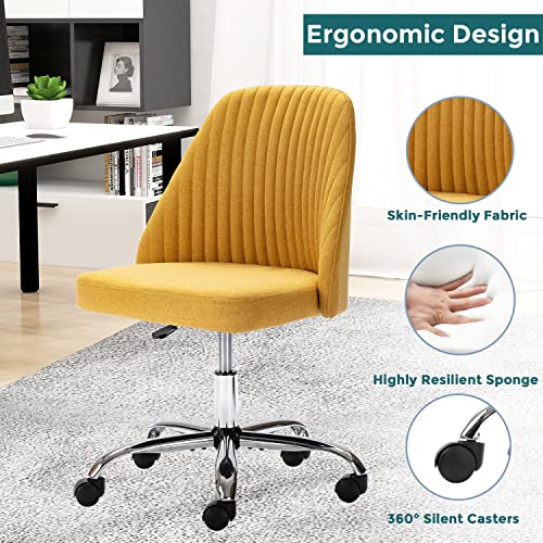 SMUG Home Office Desk Chair, Office Chairs Desk Chair Rolling Task Chair Computer Chair Adjustable with Wheels Armless for Bedroom, Vanity Chair for Makeup Room, Living Room Yellow