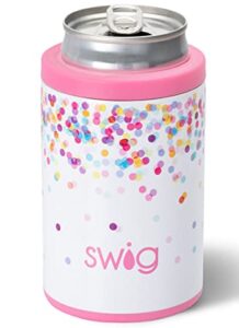 swig life standard can + bottle cooler, stainless steel, dishwasher safe, triple insulated can sleeve for standard size 12oz cans or bottles in confetti print