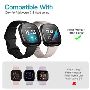 2 Pack Case Compatible for Fitbit Versa 3 /Sense,Shock-Proof and Shatter-Resistant Hard PC Case with Tempered Glass Screen Protector (Black)