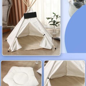 Pet Teepee with Soft Cushion for Dogs, Cats, Rabbits and Puppies, Portable Pet Tent, White Dog Tent. Pet House with Bed, Washable Dog Teepee, Portable Dog House (White)