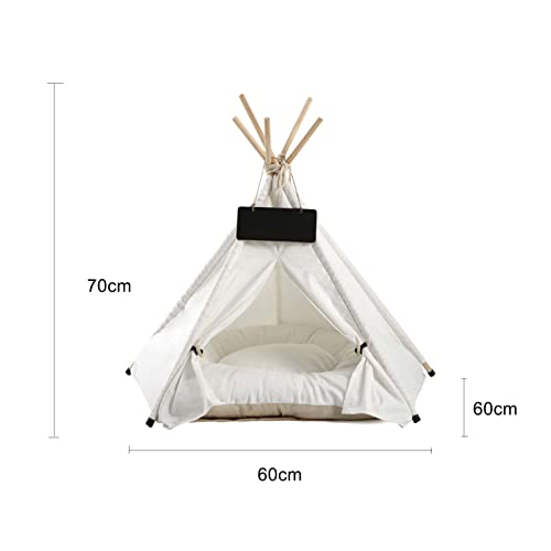 Pet Teepee with Soft Cushion for Dogs, Cats, Rabbits and Puppies, Portable Pet Tent, White Dog Tent. Pet House with Bed, Washable Dog Teepee, Portable Dog House (White)