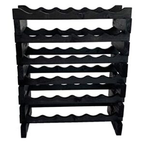 DisplayGifts Modular Stackable Wine Rack Freestanding Wooden Wine Stand Storage Holder, Thick Wood Wobble-Free Natural 36 Bottle Capacity 6 X 6 Rows (Black)