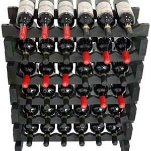 DisplayGifts Modular Stackable Wine Rack Freestanding Wooden Wine Stand Storage Holder, Thick Wood Wobble-Free Natural 36 Bottle Capacity 6 X 6 Rows (Black)