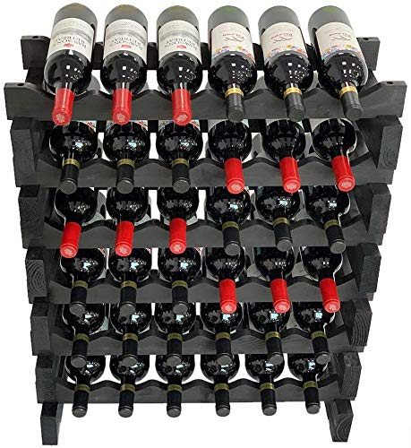 DisplayGifts Modular Stackable Wine Rack Freestanding Wooden Wine Stand Storage Holder, Thick Wood Wobble-Free Natural 36 Bottle Capacity 6 X 6 Rows (Black)