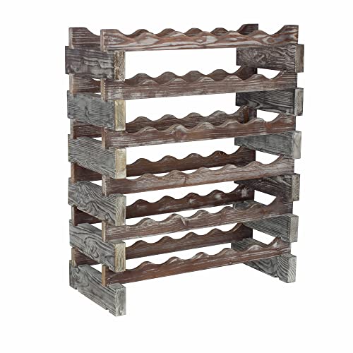 DisplayGifts Modular Stackable Wine Rack Freestanding Wooden Wine Stand Storage Holder, Thick Wood Wobble-Free Natural 36 Bottle Capacity 6 X 6 Rows (Weathered Rustic Wood)