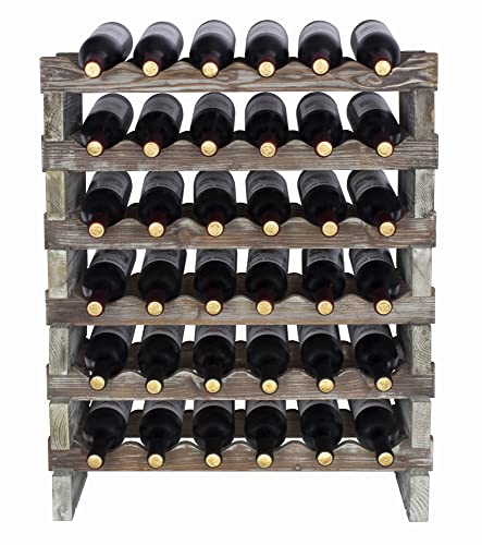 DisplayGifts Modular Stackable Wine Rack Freestanding Wooden Wine Stand Storage Holder, Thick Wood Wobble-Free Natural 36 Bottle Capacity 6 X 6 Rows (Weathered Rustic Wood)