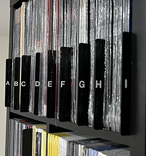 Acrylic [Do-it-Yourself] DIY Kit A to Z Piano Black High Gloss 2 mm Vertical Record Dividers [12-inch Tabbed 12in. Album Organizers A-Z Alphabetical Cards 33 RPM (15)