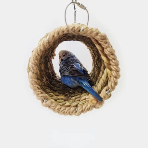 Woven Straw Bird Tunnel, Bird Chewing Toy, Handmade Grass Bird Tent Snuggle Toy Natural Hanging Hammock Swing Nest for Parrot Cockatiel Parakeet Lovebird Finch