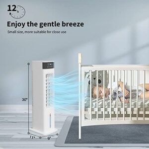 AKIRES 30" Small Portable Evaporative Air Cooler,Swamp Cooler with 12H Timer,3 Speeds,3 Modes,2 Ice Packs,Remote & Panel Control,Bladeless Oscillating Cooling Tower Fan for Bedroom Indoor Room Office