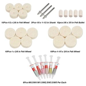 Polishing Lapping Paste and Felt Polishing Buffing Wheel Set 49Pcs Wool Felt Polishing Pad Wheel Professional Accessories for Final Polishing Metal and Jewelry