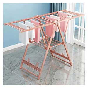 czdyuf aluminum alloy clothes drying hanger floor folding clothes rack indoor balcony home baby clothes drying quilt hanger (color : pink, size : 110 * 47 * 11cm)