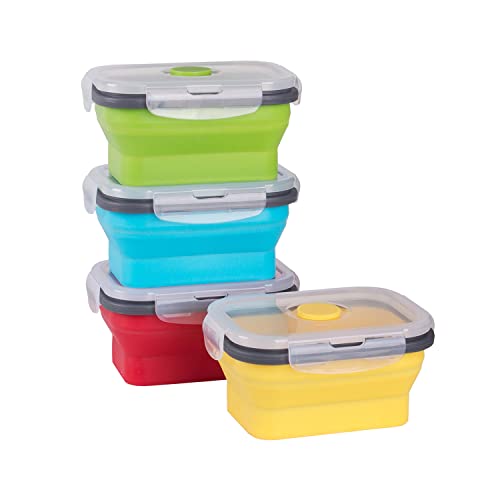 Collapsible Food Storage Containers with Airtight Lid, 11.8 oz, Small Kitchen Stacking Silicone Collapsible Meal Prep Container Set for Leftover, Microwave Freezer Dishwasher Safe, 4 Colors, Set of 4