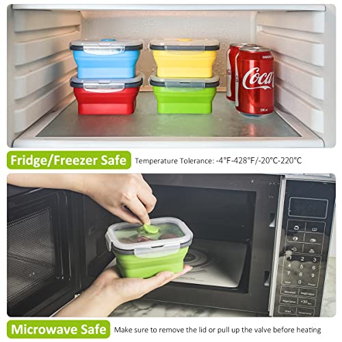 Collapsible Food Storage Containers with Airtight Lid, 11.8 oz, Small Kitchen Stacking Silicone Collapsible Meal Prep Container Set for Leftover, Microwave Freezer Dishwasher Safe, 4 Colors, Set of 4