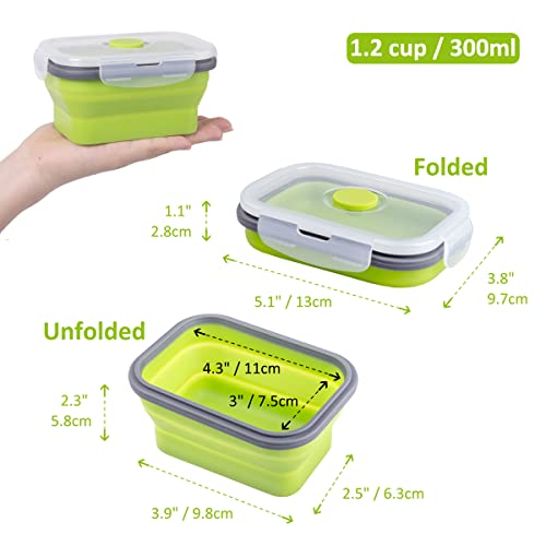 Collapsible Food Storage Containers with Airtight Lid, 11.8 oz, Small Kitchen Stacking Silicone Collapsible Meal Prep Container Set for Leftover, Microwave Freezer Dishwasher Safe, 4 Colors, Set of 4