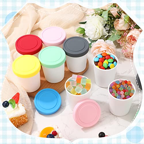 Gandeer 12 Pieces Ice Cream Storage Containers for Homemade Ice Cream 6 Ounce Ice Cream Storage Containers with Lids Easy Stacking Reusable for Food Freezer Storage, Mixed Color