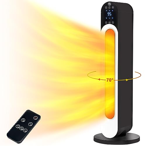 Uthfy 29 Inches Space Heater for Indoor Use Large Room, Electric Heater for Office, Room, Bedroom, Tower Space Heater Tall Ceramic Heater with Thermostat, Remote, Oscillation, UL Certified,12H Timer