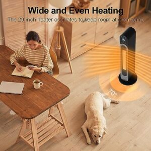 Uthfy 29 Inches Space Heater for Indoor Use Large Room, Electric Heater for Office, Room, Bedroom, Tower Space Heater Tall Ceramic Heater with Thermostat, Remote, Oscillation, UL Certified,12H Timer