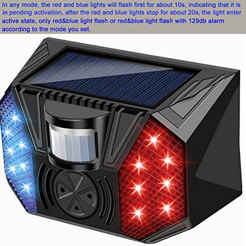 Aolyty Solar Warning Lights with Remote Control, Solar Strobe Alarm Light 120db Sound, 4 Modes Motion Sensor Security Siren Light Outdoor IP65 Waterproof for Home Barn Yard Orchard Farm Warehouse