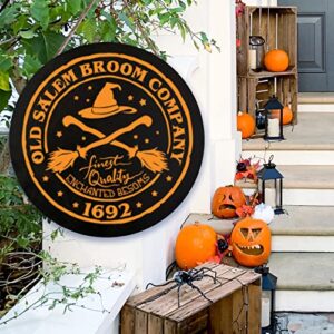 GLLBTPT Halloween Door Decorations,Halloween Wooden OLD SALEM BROOM COMPANY Hanging Sign with Rope Front Door, Halloween Decorations Indoor