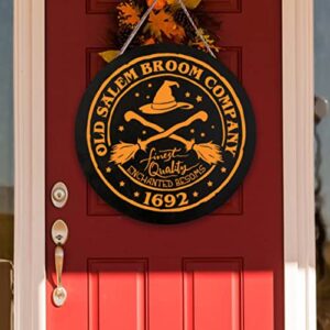 GLLBTPT Halloween Door Decorations,Halloween Wooden OLD SALEM BROOM COMPANY Hanging Sign with Rope Front Door, Halloween Decorations Indoor