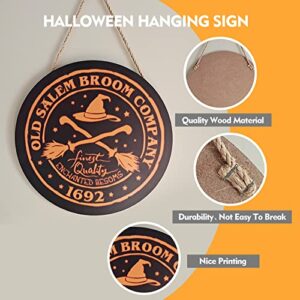 GLLBTPT Halloween Door Decorations,Halloween Wooden OLD SALEM BROOM COMPANY Hanging Sign with Rope Front Door, Halloween Decorations Indoor